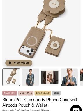 bloom Crossbody Phone Case with AirPods Pouch & Wallet - Taupe